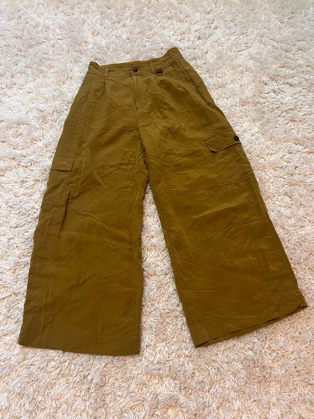 Madewell Wide Leg Crinkle Slinky Summer Carpenter Pocket Chartreuse High Waist 2